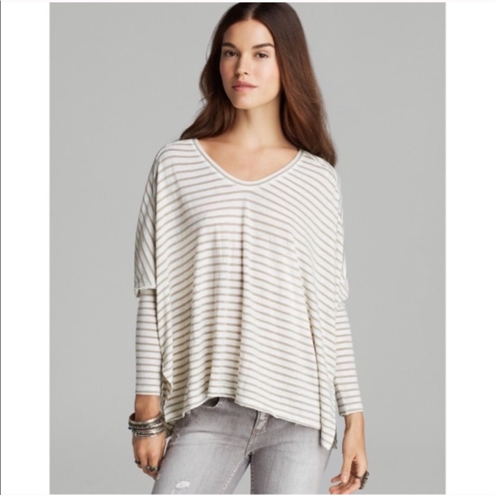 FREE PEOPLE Striped Pandora’s Boxy Oatmeal V-Neck
